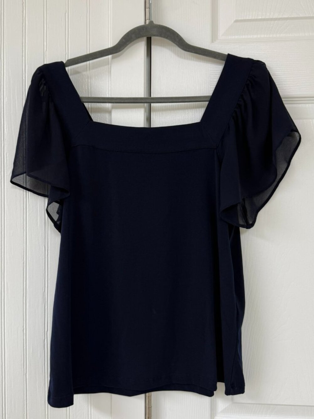 Calvin Klein Navy Square neck flutter sleeve blouse - Size S
